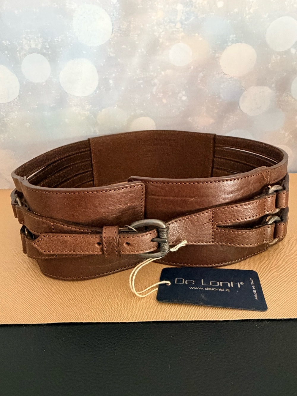 De Lonti Wide Brown Leather Waist Belt NWT
